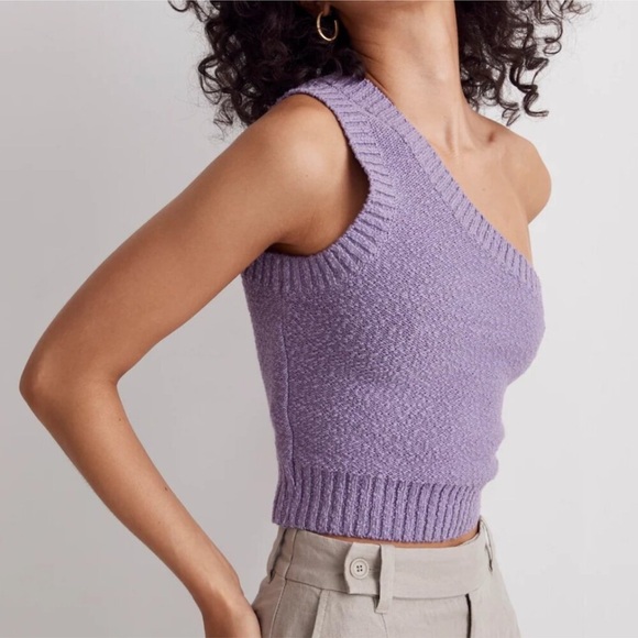 MADEWELL Textural Purple One-Shoulder Knit Top - Picture 2 of 10